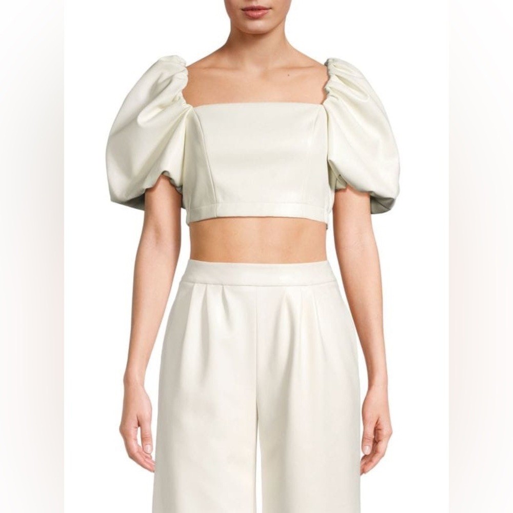 TOCCIN
Mira Faux Leather Puff Sleeve Top